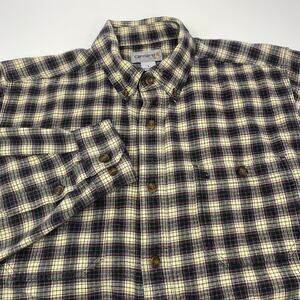 Carhartt Large Black Beige Plaid Check Button Up Long Sleeve Shirt